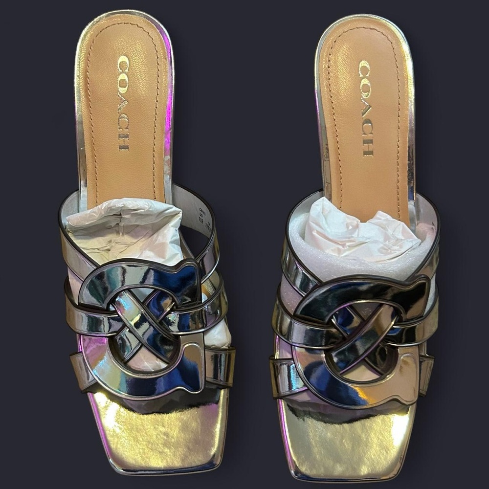 Coach Tillie Metallic Silver Heels - Picture 3 of 8